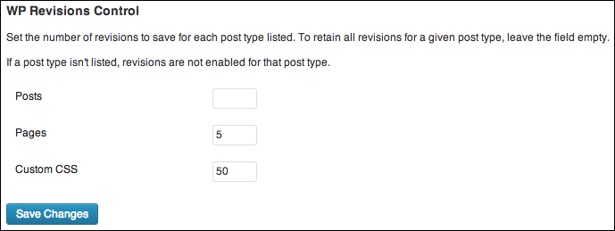 WP Revisions Control Settings